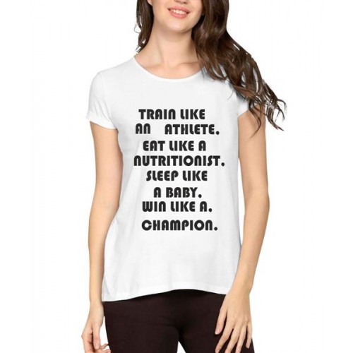 Women's Cotton Biowash Graphic Printed Half Sleeve T-Shirt - Train Like An Athlete