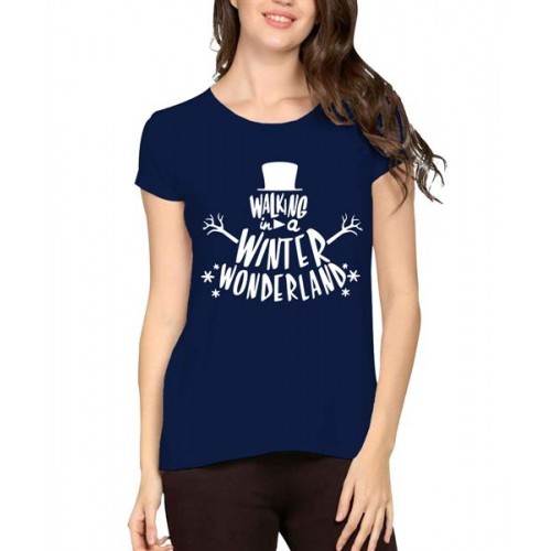 Women's Cotton Biowash Graphic Printed Half Sleeve T-Shirt - Walking In A Winter