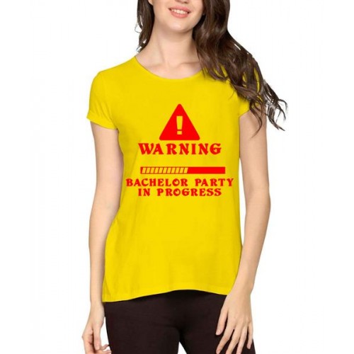 Women's Cotton Biowash Graphic Printed Half Sleeve T-Shirt - Warning Bachelor Party