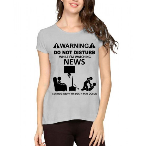 Women's Cotton Biowash Graphic Printed Half Sleeve T-Shirt - Warning Dnd News