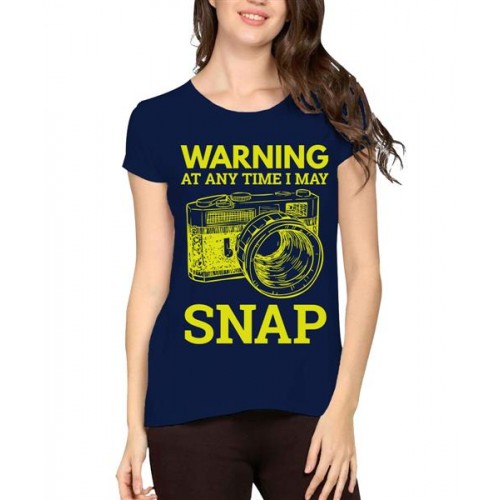 Women's Cotton Biowash Graphic Printed Half Sleeve T-Shirt - Warning Snap