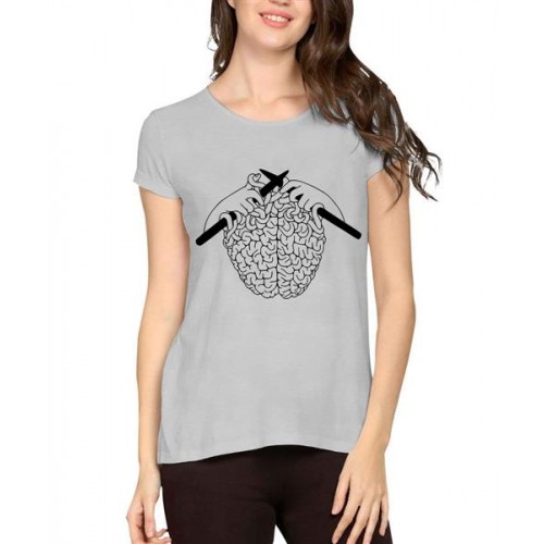 Women's Cotton Biowash Graphic Printed Half Sleeve T-Shirt - Weaving Brain