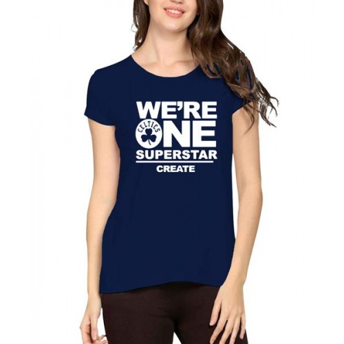 Women's Cotton Biowash Graphic Printed Half Sleeve T-Shirt - We're One Superstar