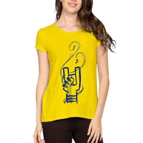 Women's Cotton Biowash Graphic Printed Half Sleeve T-Shirt - Yo Guitar