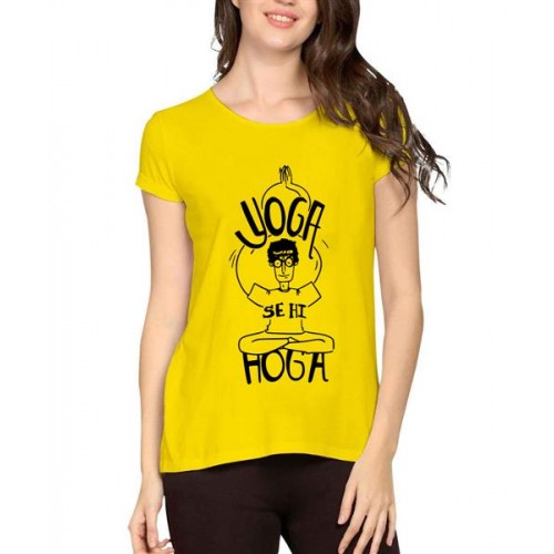 Women's Cotton Biowash Graphic Printed Half Sleeve T-Shirt - Yoga Hoga