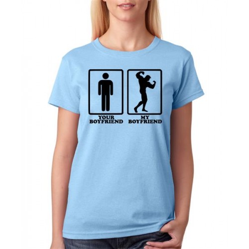 Women's Cotton Biowash Graphic Printed Half Sleeve T-Shirt - Your Bf My Bf